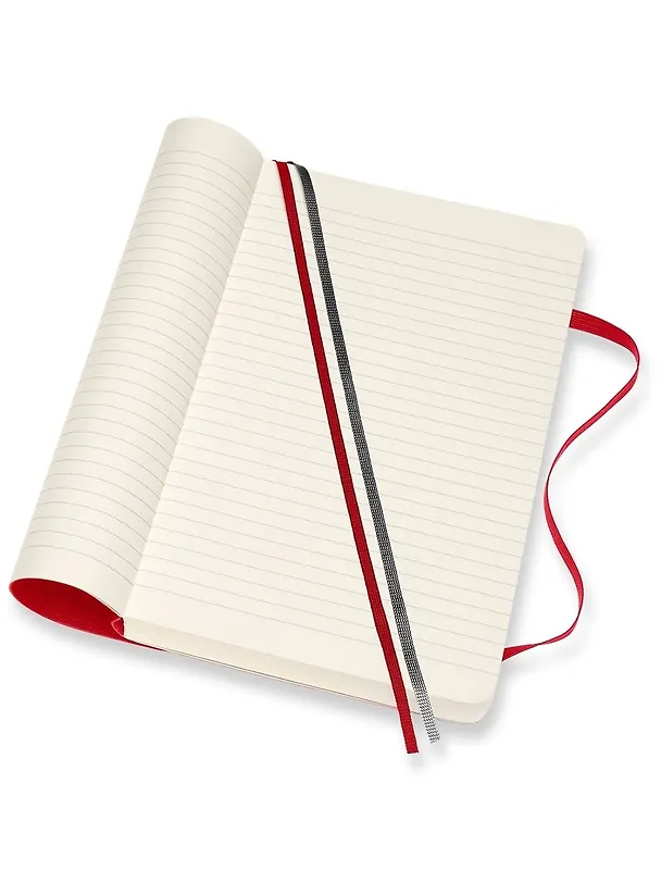 Книга для записей А5, 200 листов в линейку "Classic Soft Expanded Large", мягкая обложка, красный, резинка, 2 ляссе, Moleskine 255755 — 6