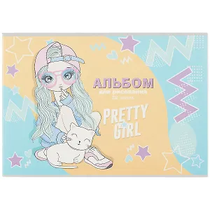 Альбом для рисования Academy Style, "Девочка с котом", А4, 32 листа, на скрепке