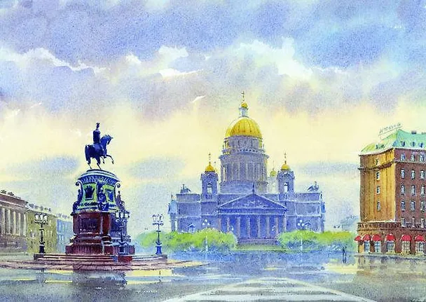 Репродукция в рамке Памятник Николаю I и Исаакиевский собор [ХА50-001(рам)] 334761 — 1