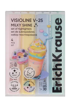 Текстовыделители 04цв "Visioline V-25 Milky Shine" с блестками, ErichKrause 3157856