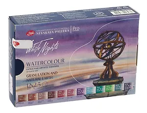 Краски акварельные 12цв 2,5мл "Белые Ночи. Грануляция и Натуральные земли" кюветы, пластик, ЗХК