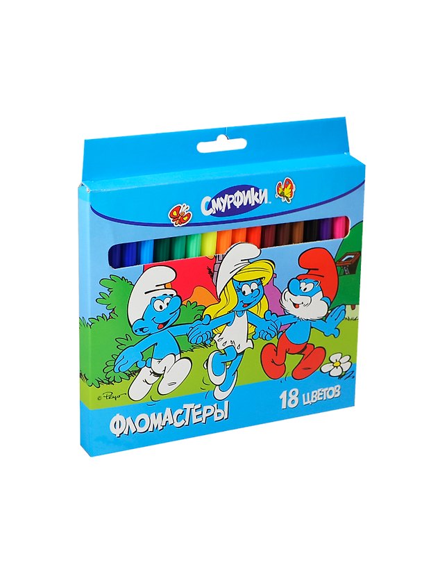 Фломастеры 18цв «Смурфики» вент.колпачок, к/у, подвес, РОСМЭН 225249 — 1