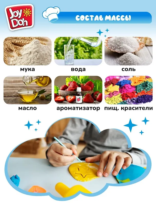 Масса для лепки Joy Doh, набор Ice-cream Set - Мороженое, доп. пресс-формы для фруктов, 10 аксессуаров, 4 баночки с тестом (4 х 50г) 3121531 — 9