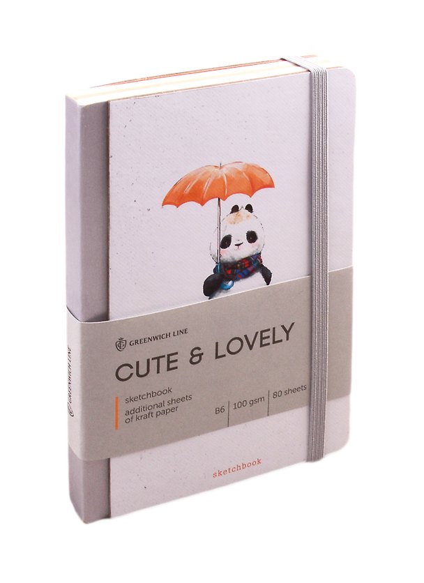 Скетчбук B6 80л "Cute & lovely" 100г/м2, доп.листы крафт, тв. обложка, на резинке, Greenwich Line 254435 — 1