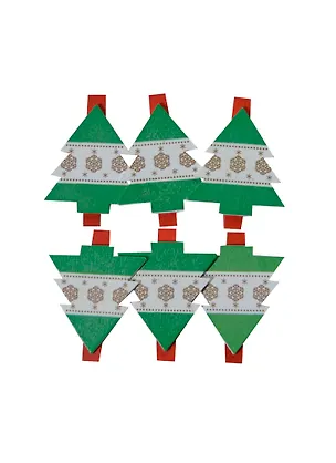 Прищепки декор новогодние Елочка с узорами (154216) (набор 6шт) (упаковка) 2439853