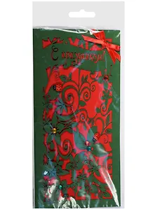 Открытка ДК С праздником Зеленые цветы на красном фоне