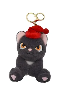 Брелок Котенок в новогоднем колпаке (серый) (плюш) (15см) (15-3307019599-7)