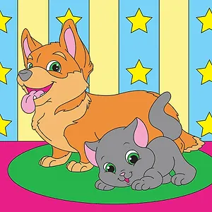 Холст с красками "Щенок и котёнок", 15 х 15 см