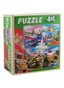 Пазл Военный транспорт Рыжий кот 4 в 1  (9,16, 25, 36 эл.) П-6763