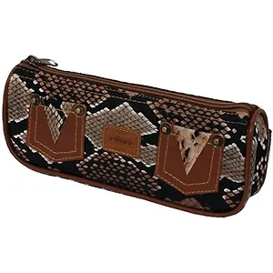 Пенал-косметичка прямоугольный 21*7*4см искусственная кожа "питон черно-серый",2 кармана, Proff