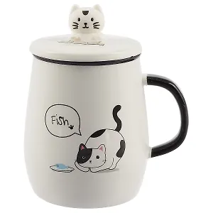Кружка с крышкой и ложкой Котик и слова (керамика) (400мл) (12-07160-171)