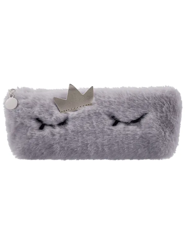 Пенал-косметичка из искусственного меха с подкладкой "Princess", серый, Yoi 3087327 — 5