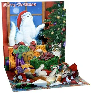 3D открытка Праздничные коты (Festive Felines) (квадрат) (977)