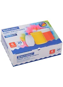 Краски акриловые 06цв 20мл по ткани BRAUBERG