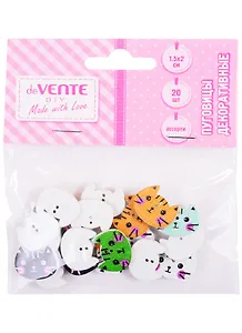 Пуговицы декор. deVENTE Котики деревянные (8001903) (15x20мм/20 шт) (ассорти цв.) (3+) (deVente) (упаковка)