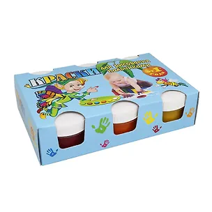 Краски для рисования пальчиками для детей от 1 года, Olki, в наборе 6 цветов (вес набора 300 г), гелеобразные 2804724