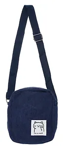 Сумочка на молнии кросс-боди (синяя) (вельвет) (16х14х6) (12-HanMa-764)