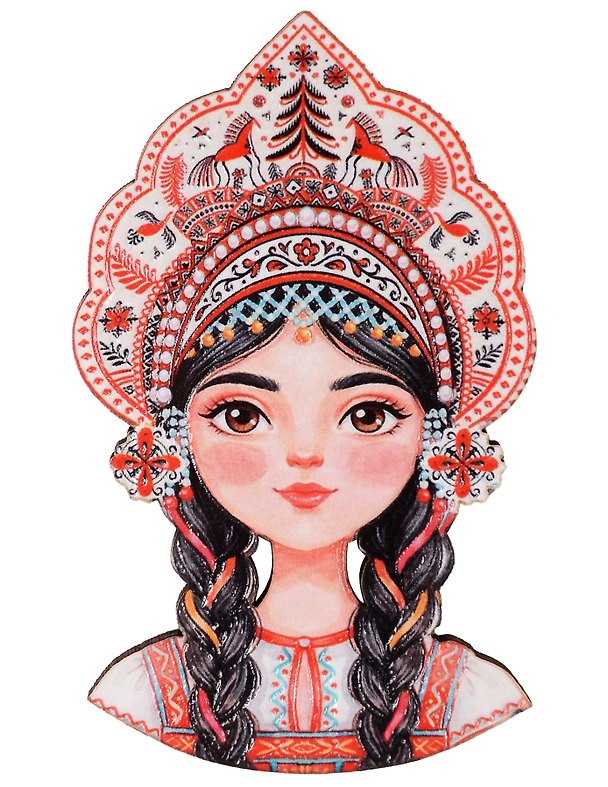 Магнит Девушка в кокошнике Мезенская (5х9) (дерево) (м1200) 3181100 — 1