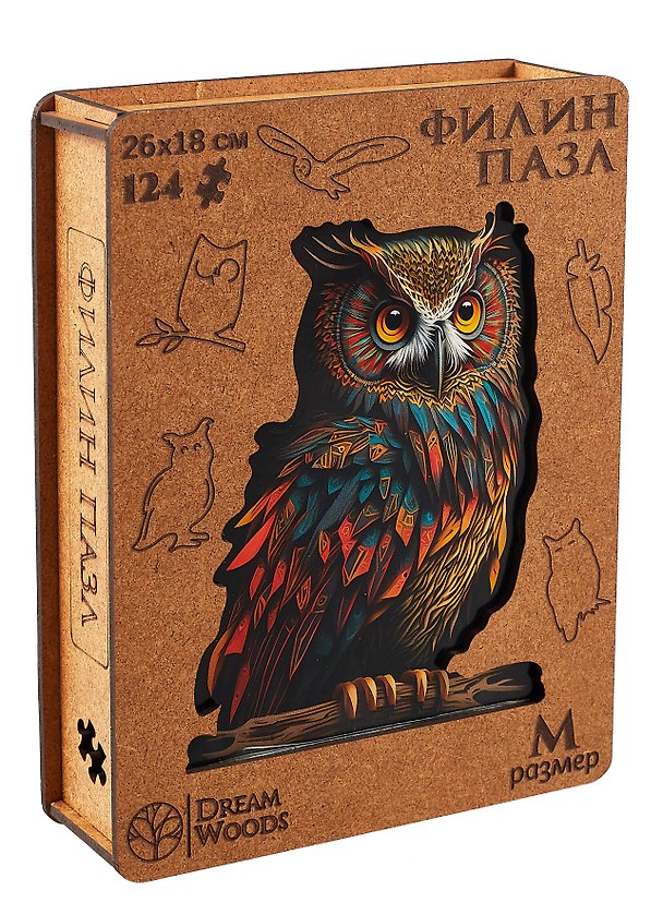 Фигурный пазл «Филин» 124 элемента, дерево, Dream Woods 3044685 — 1