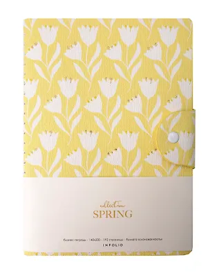 Бизнес-тетрадь А5, 96 листов, 140x200 мм "Spring" желтый, клетка, искусственная кожа 3116455