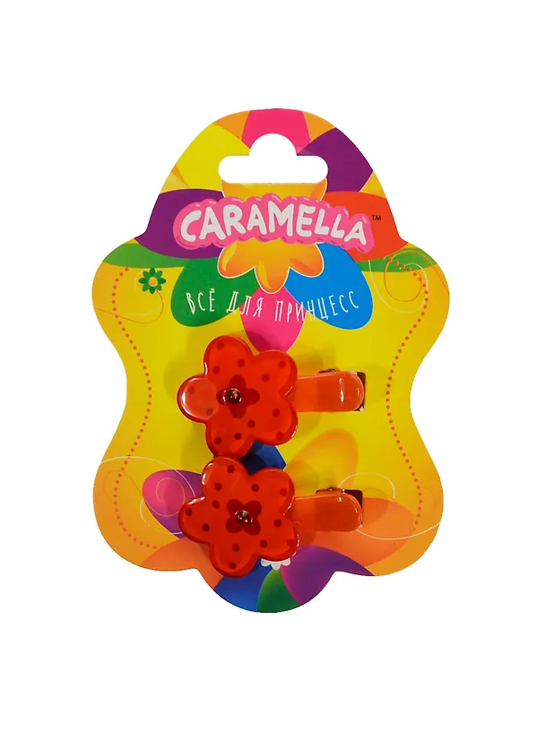 Набор заколочек для волос (23157) (2шт) (красные) (акрил) (Caramella) (упаковка) 2447153 — 1