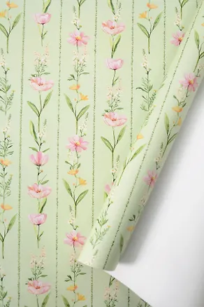 Бумага упаковочная 70*100см "Обои зеленые с цветами" глянц., инд.уп. 3139989