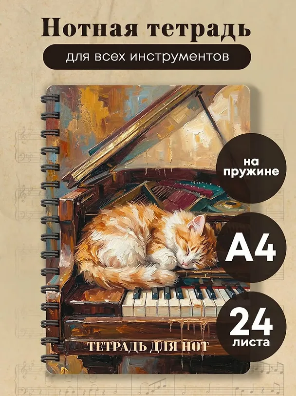 Тетрадь для нот. Сон на пианино (24 л., А4, вертикальная, навивка) 3171206 — 3