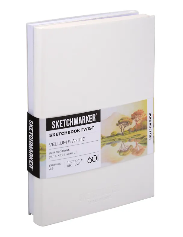 Скетчбук А5 60 л "Sketchmarker" Vellum & White белый, 180г/м2, молочная бумага + 60 л , 140г/м2, белая бумага,  мягк. обл. 3129521 — 1