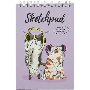 Скетчбук А5 60л "Веселые котики" белый офсет, 100г/м2, тв.обложка, гребень