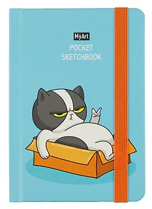 Скетчбук А6 48л "Pocket Скетчбук. Кот (синий)" белый офсет, резинка, тв.обложка