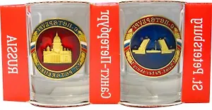 Сувенир, АКМ, Набор стопок Виды СПБ с мет.знач 2шт., стекло CT-M-01-2