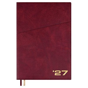 Ежедневник дат. 2027г. А5+ 176л "Шеврет" бордовый, кожзам, интегр. переплет, тисн.фольгой, внутренний блок в клетку, карман, офсет, справ.мат-лы, 2 ляссе, инд.уп