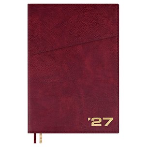 Ежедневник дат. 2027г. А5+ 176л "Шеврет" бордовый, кожзам, интегр. переплет, тисн.фольгой, внутренний блок в клетку, карман, офсет, справ.мат-лы, 2 ляссе, инд.уп 3174898