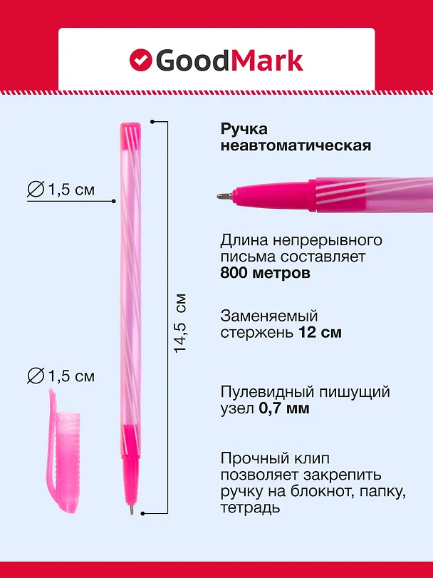 Набор шариковых ручек синих, Stripes, GoodMark, 10 штук 2966830 — 5