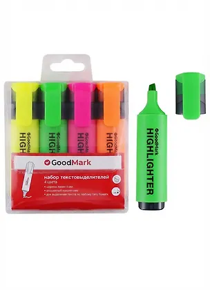 Текстовыделители GoodMark, 4 цвета 1-4 мм 241506