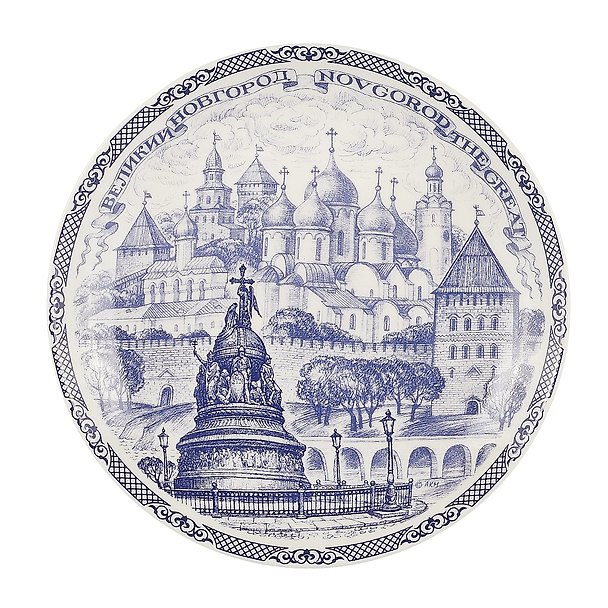 Тарелка декоративная синий Великий Новгород (15см) (фарфор) (Великий Новгород) (15-7-28) 3040862 — 1
