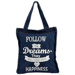 Сумка-шоппер джинсовая на молнии Follow your dreams (40*33см) (темно-синий)