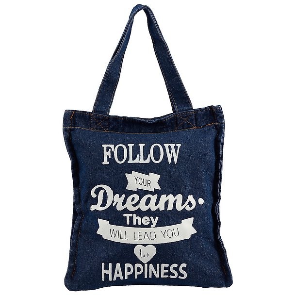 Сумка-шоппер джинсовая на молнии Follow your dreams (40*33см) (темно-синий) 2619083 — 1