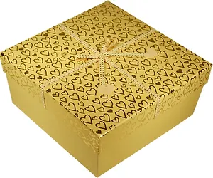 Коробка подарочная "Фетровые сердечки" желтый металлик 15*15*7см