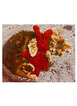 Алмазная мозаика на подрамнике "Спящий котёнок с игрушкой", 30 х 40 см 2941377