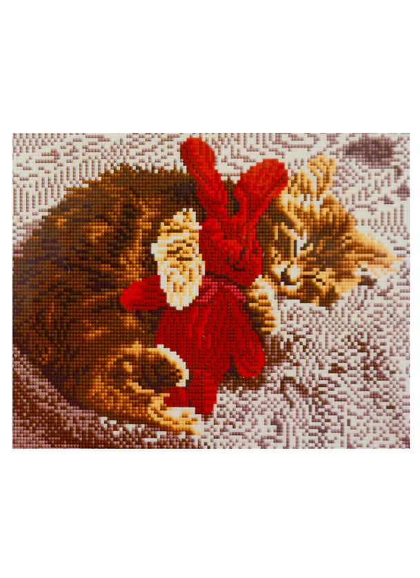 Алмазная мозаика на подрамнике "Спящий котёнок с игрушкой", 30 х 40 см 2941377 — 1