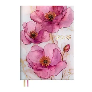 Ежедневник дат. 2026г. А6+ 176л "Наппа. Пионы" кожзам, мягк.переплет, тисн. фольгой, офсет, справ.мат-лы, 2 ляссе, инд.уп