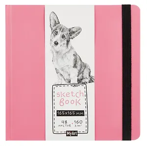 Скетчбук 165*165 48л "КОРГИ" белый офсет 160г/м2, тв.обложка, мат.ламинация, резинка