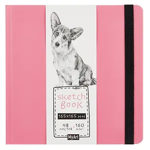 Скетчбук 165*165 48л "КОРГИ" белый офсет 160г/м2, тв.обложка, мат.ламинация, резинка 3099348