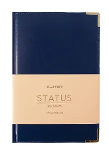 Ежедневник дат. 2025г. А5 176л "Status" темно-синий, 7Б, тв.переплет, иск.кожа, обл.поролон, мет.уголки, тонир.блок, цв.торец, ляссе, инд.уп