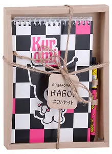 Блокнот А5 60л "Kuromi. Черно-белый" +ручка шариковая автоматическая, подар. уп.