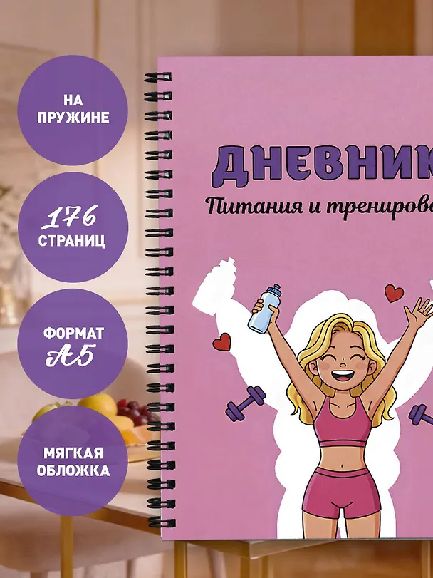 Дневник тренировок розовый "10 недель, которые перезагрузят твое тело", А5, 88 листов, спираль 3150376 — 6