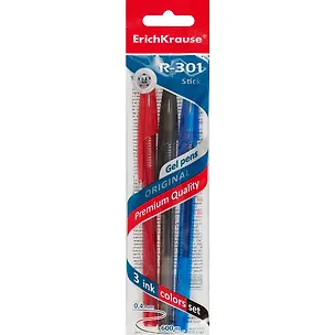 Ручки гелевые Erich Krause, R-301 Original Gel Stick, синяя, черная, красная 0,5 мм 259138