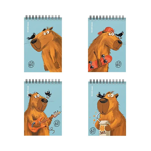 Блокнот А6 60л кл. "Happy Capy" клетка, офсет 60г/м2, спираль, Erich Krause 3021067 — 1