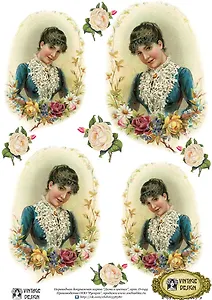Декупажная карта переводная Дама в цветах (D-044) (упаковка)